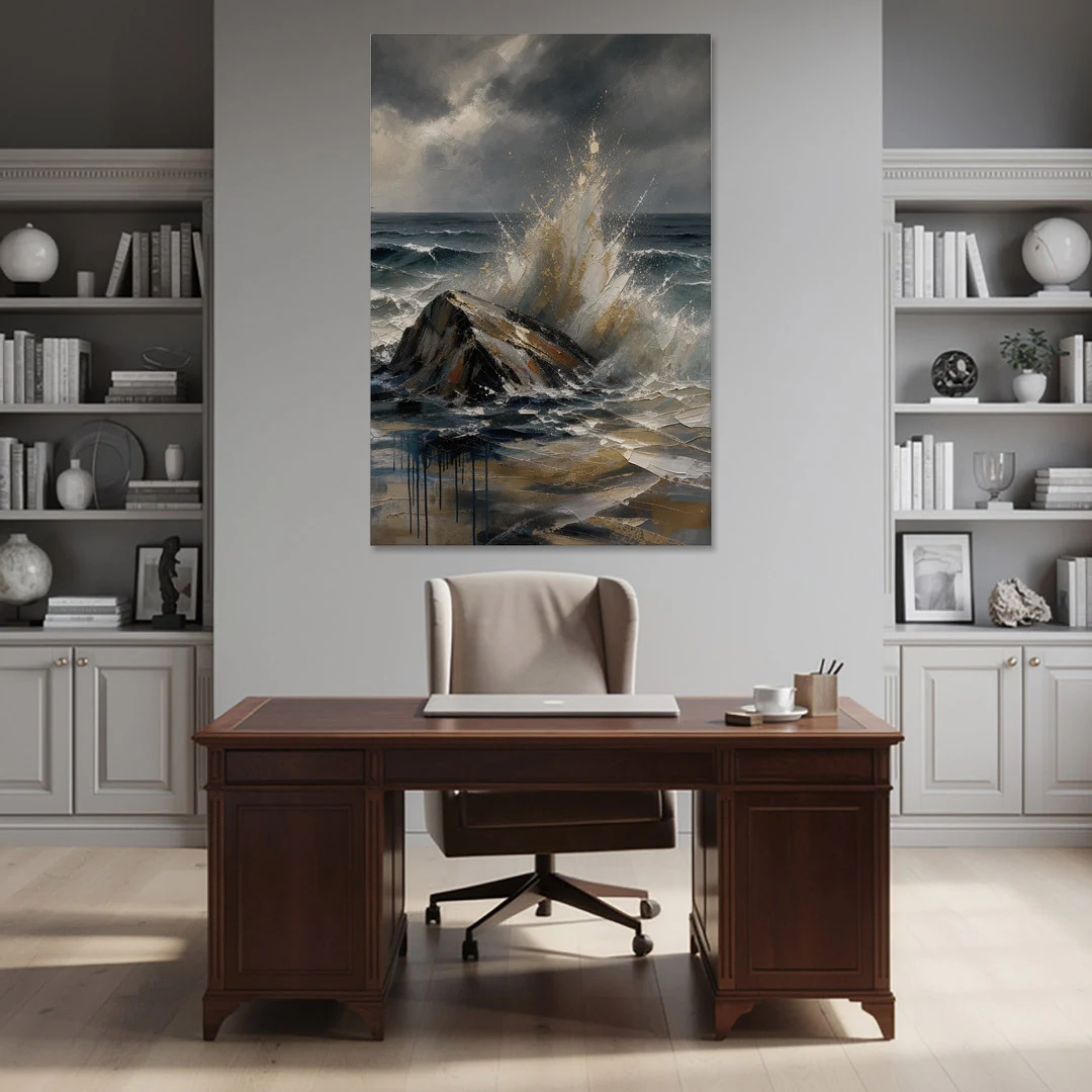 Moody Bronze Spray on Black Rock - Canvas Wall Art - Office - 40x60