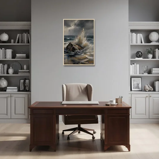 Moody Bronze Spray on Black Rock - Oak Framed Canvas Wall Art - Office - 24x36