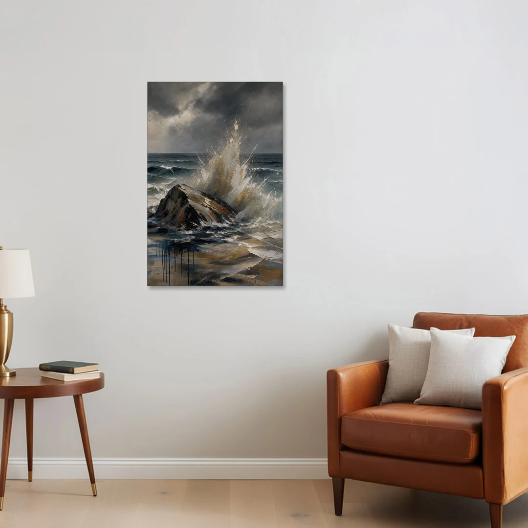 Moody Bronze Spray on Black Rock - Canvas Wall Art - Sofa - 24x36