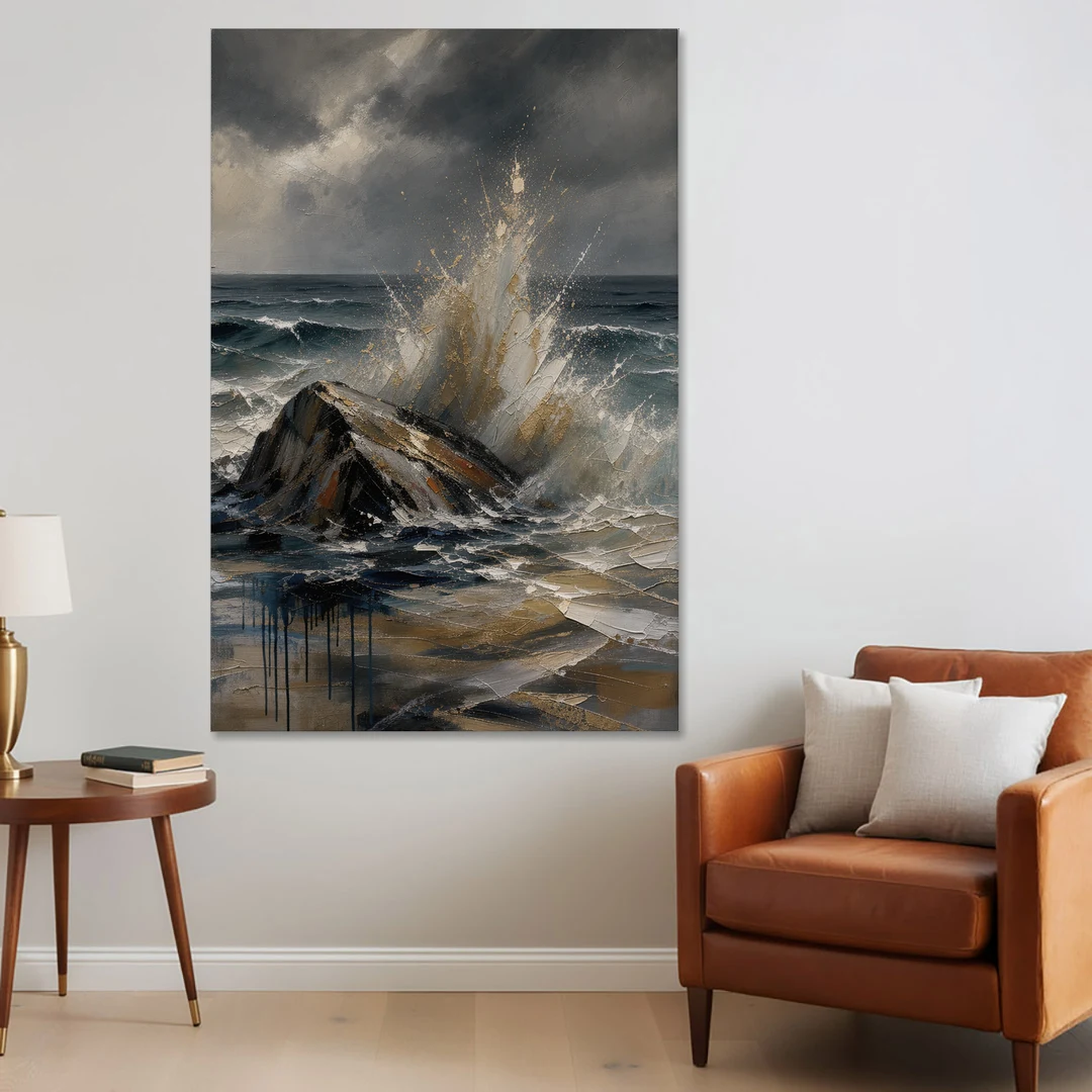 Moody Bronze Spray on Black Rock - Canvas Wall Art - Sofa - 40x60