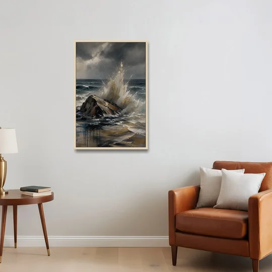 Moody Bronze Spray on Black Rock - Oak Framed Canvas Wall Art - Sofa - 24x36