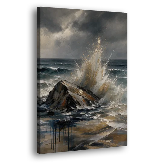 Moody Bronze Spray on Black Rock - Canvas Wall Art - Side