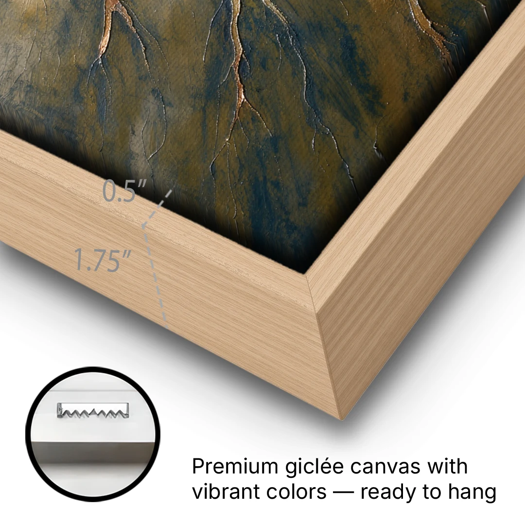 Moody Copper River Delta Abstract - Oak Framed Canvas Wall Art - Gallery Wrap Corner