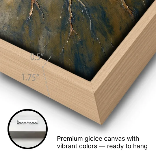 Moody Copper River Delta Abstract - Oak Framed Canvas Wall Art - Gallery Wrap Corner