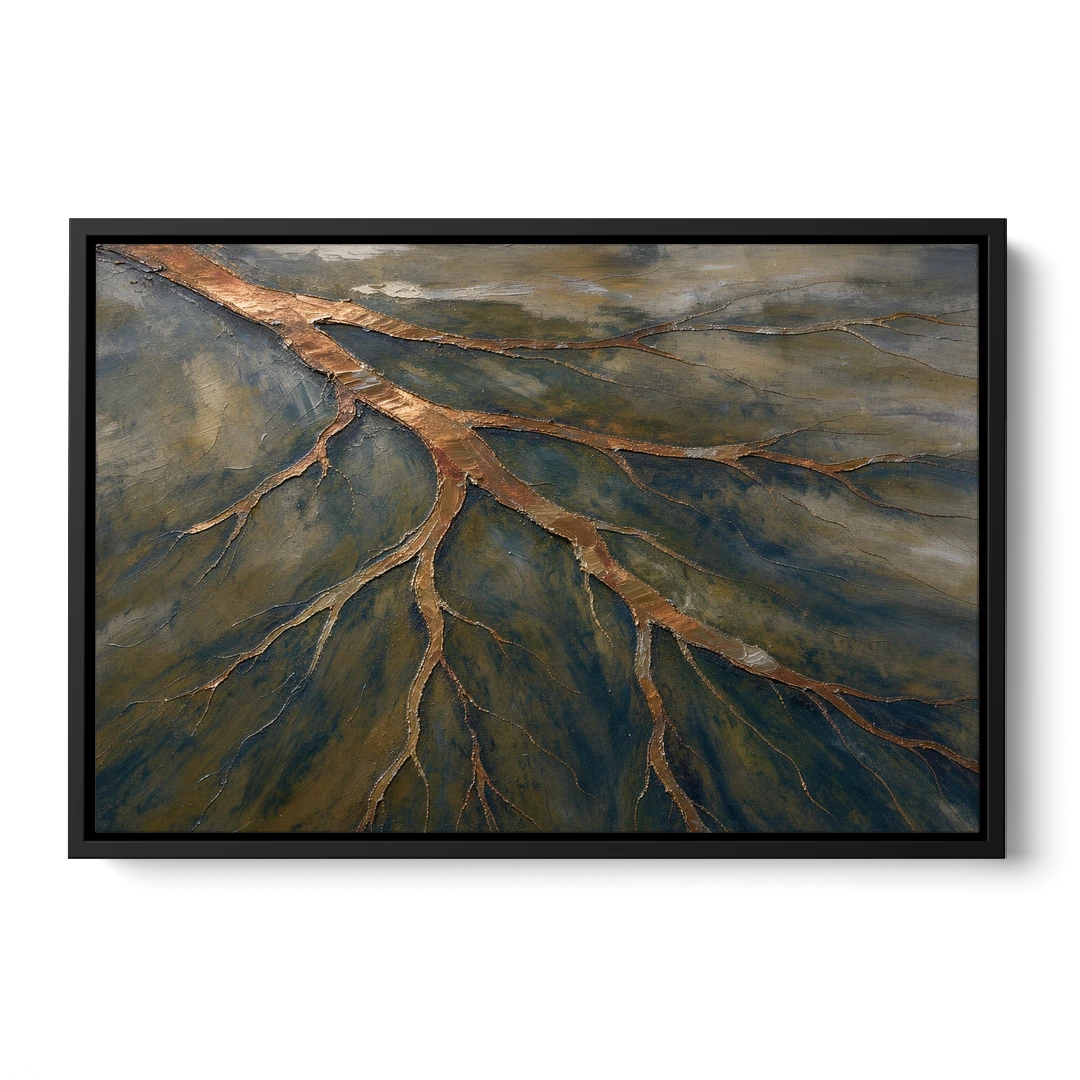 Moody Copper River Delta Abstract - Black Framed Canvas Wall Art - Front