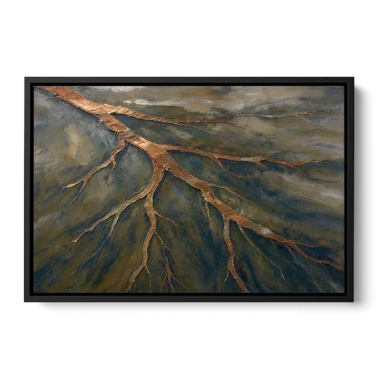 Moody Copper River Delta Abstract - Black Framed Canvas Wall Art - Front