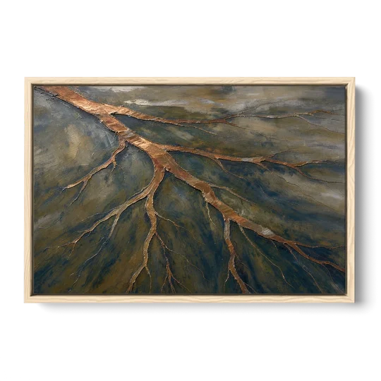 Moody Copper River Delta Abstract - Oak Framed Canvas Wall Art - Front