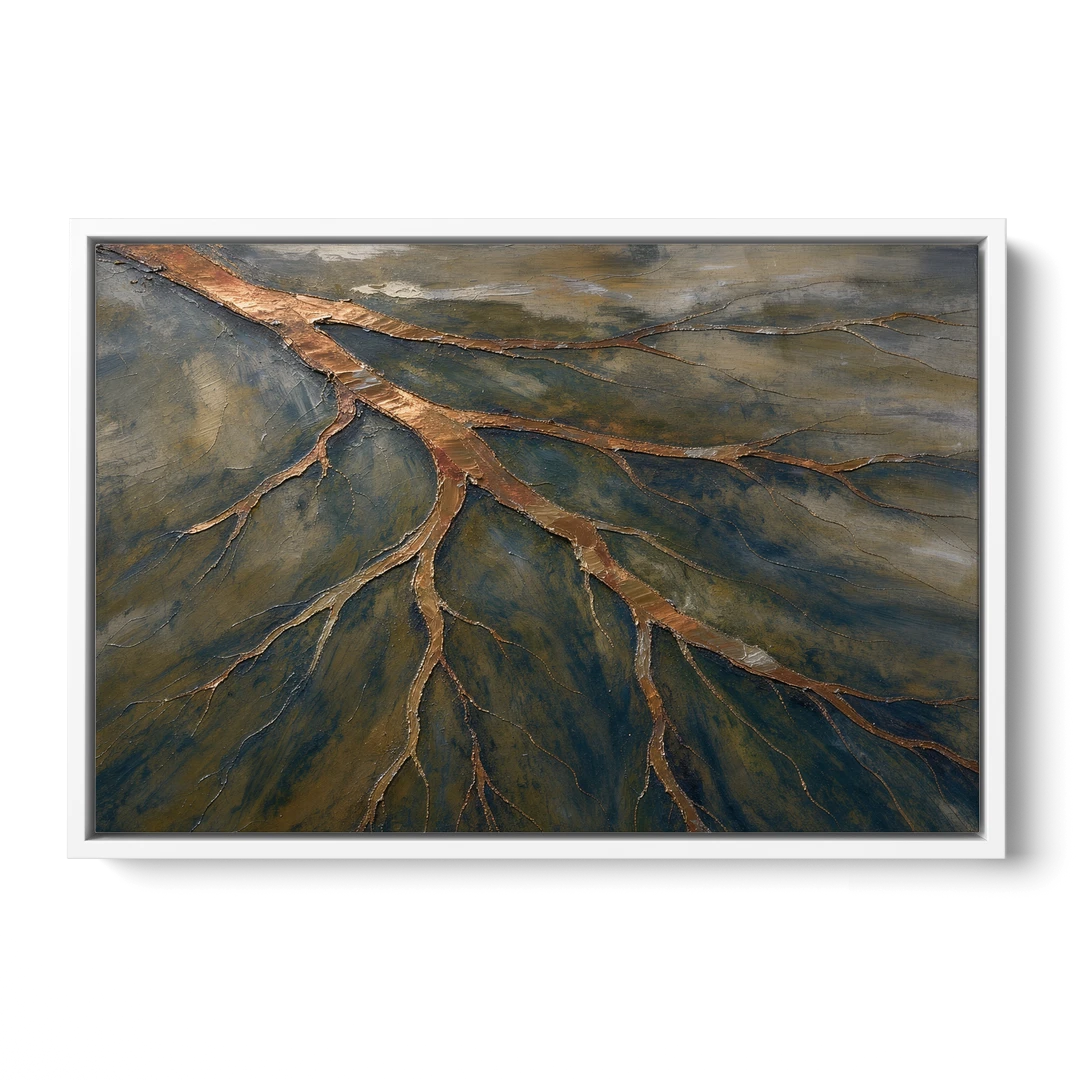 Moody Copper River Delta Abstract - White Framed Canvas Wall Art - Front