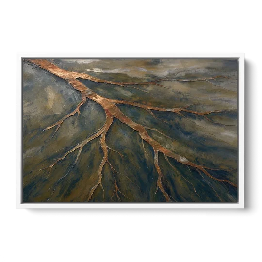Moody Copper River Delta Abstract - White Framed Canvas Wall Art - Front