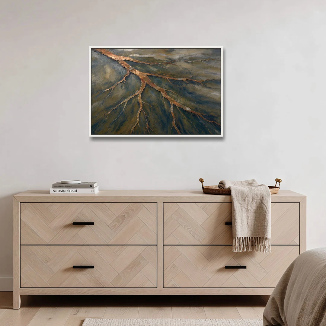 Moody Copper River Delta Abstract - White Framed Canvas Wall Art - Coffee Table - 36x24