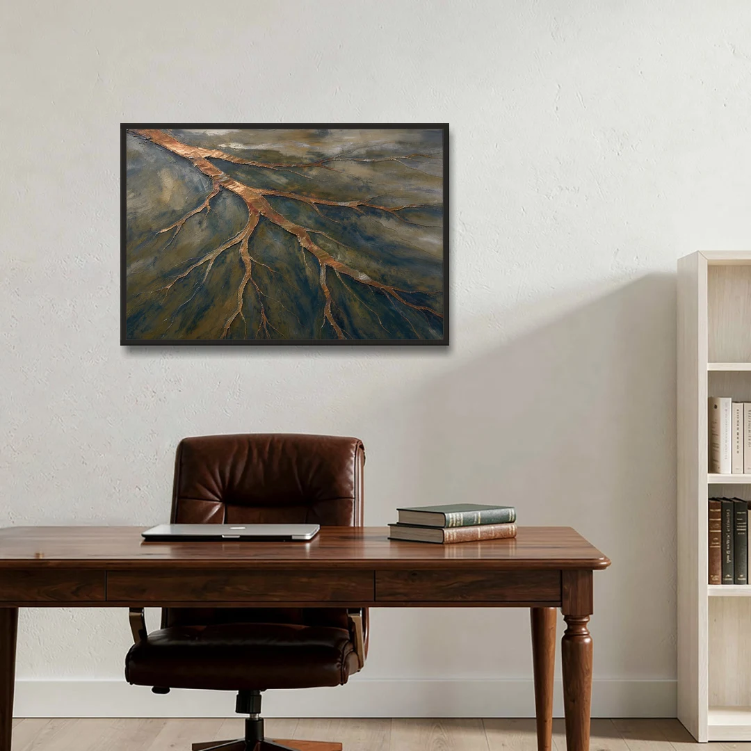 Moody Copper River Delta Abstract - Black Framed Canvas Wall Art - Office - 36x24