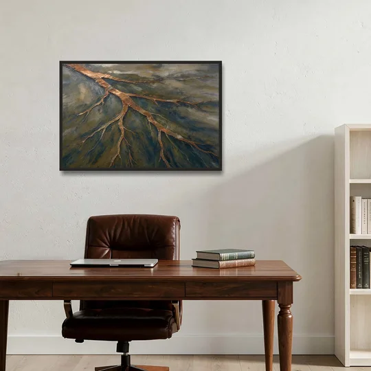 Moody Copper River Delta Abstract - Black Framed Canvas Wall Art - Office - 36x24