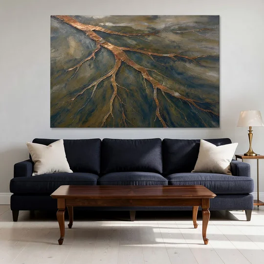 Moody Copper River Delta Abstract - Canvas Wall Art - Sofa - 60x40