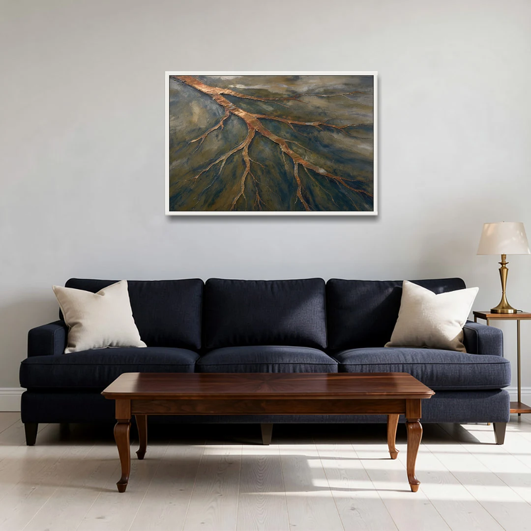 Moody Copper River Delta Abstract - White Framed Canvas Wall Art - Sofa - 36x24