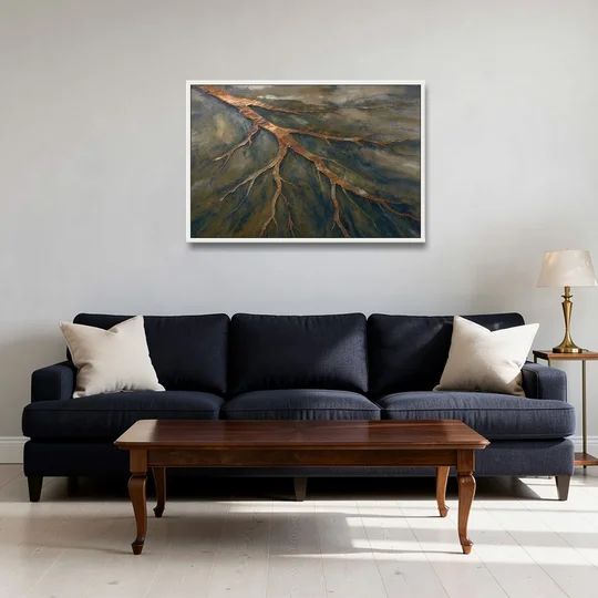 Moody Copper River Delta Abstract - White Framed Canvas Wall Art - Sofa - 36x24