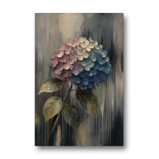 Moody Floral Wall Art of a Drooping Hydrangea - Canvas Wall Art - Front