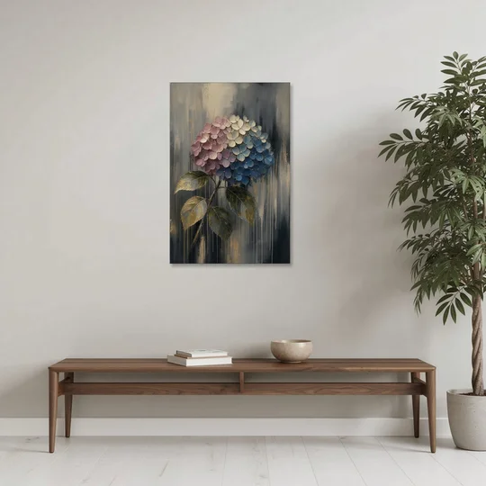 Moody Floral Wall Art of a Drooping Hydrangea - Canvas Wall Art - Coffee Table - 24x36