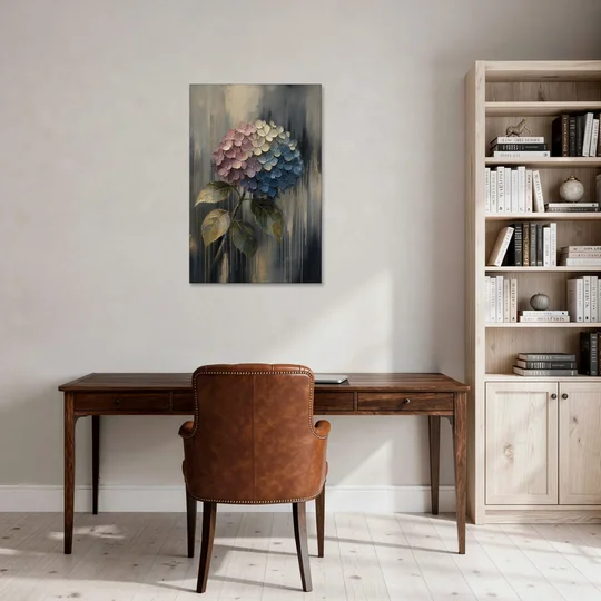 Moody Floral Wall Art of a Drooping Hydrangea - Canvas Wall Art - Office - 24x36