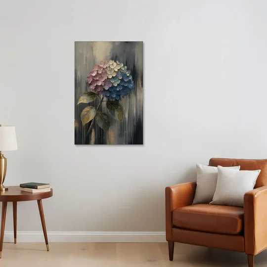 Moody Floral Wall Art of a Drooping Hydrangea - Canvas Wall Art - Sofa - 24x36