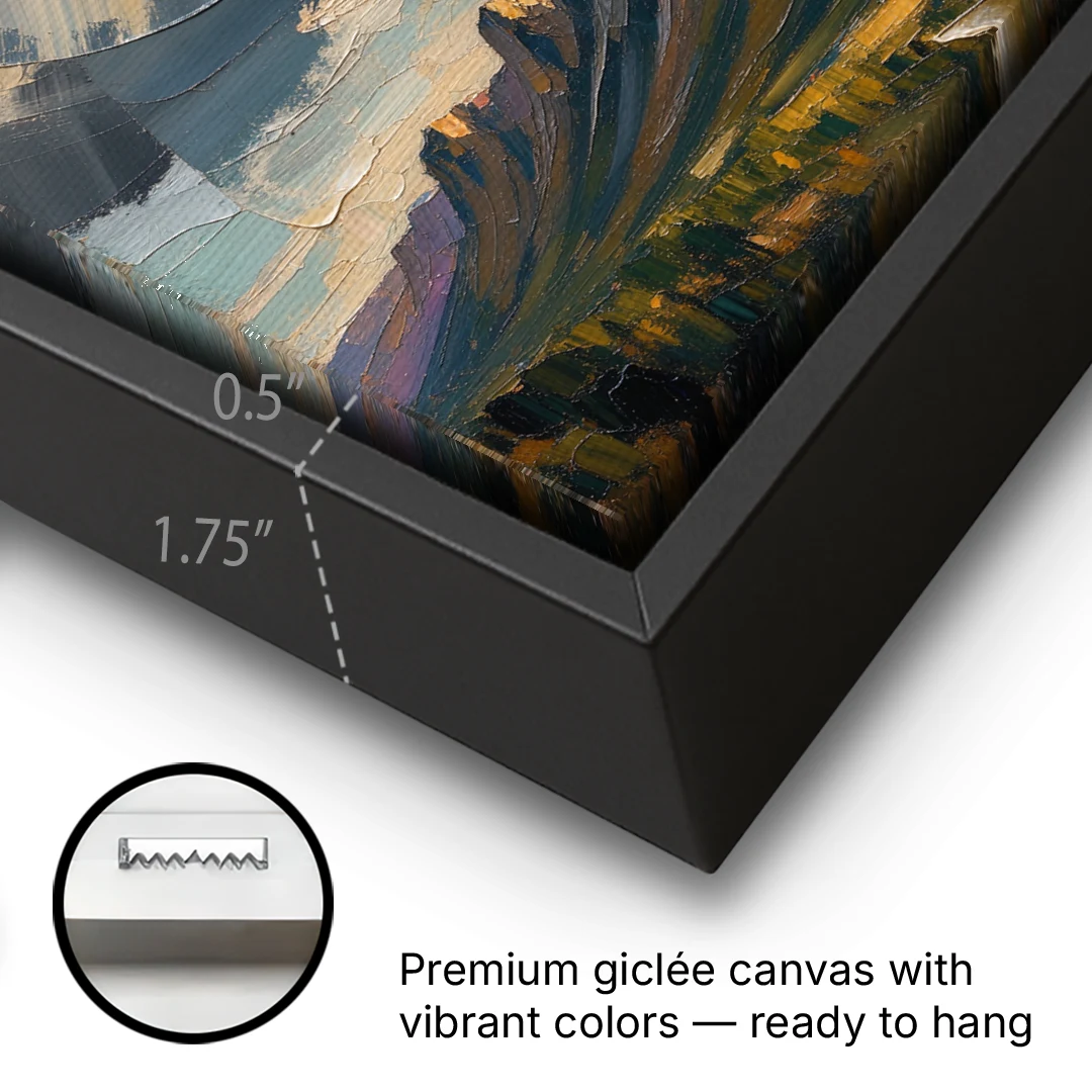 Moody Landscape Painting of the Storm Ridge - Black Framed Canvas Wall Art - Gallery Wrap Corner
