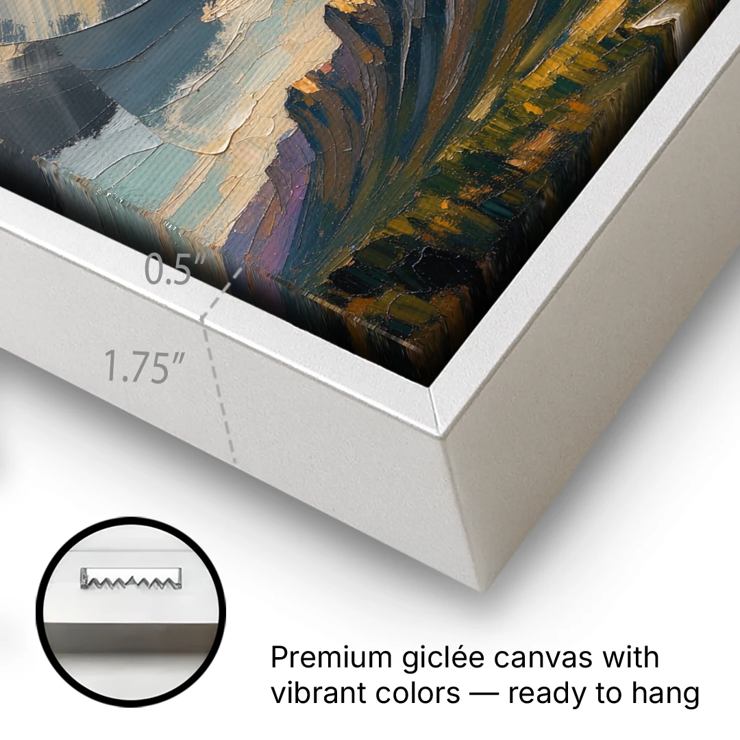 Moody Landscape Painting of the Storm Ridge - White Framed Canvas Wall Art - Gallery Wrap Corner