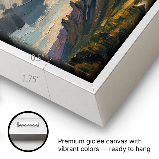 Moody Landscape Painting of the Storm Ridge - White Framed Canvas Wall Art - Gallery Wrap Corner