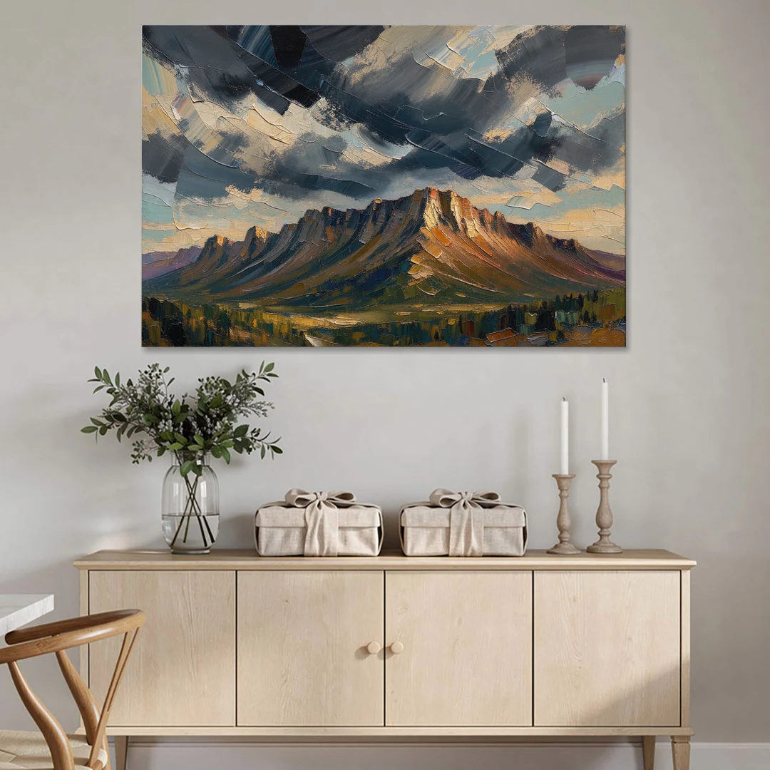 Moody Landscape Painting of the Storm Ridge - Canvas Wall Art - Coffee Table - 60x40