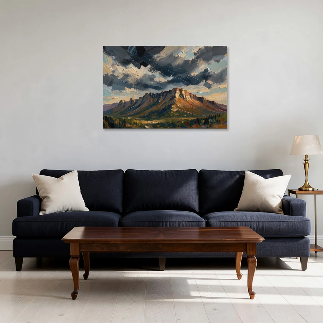 Moody Landscape Painting of the Storm Ridge - Canvas Wall Art - Sofa - 36x24
