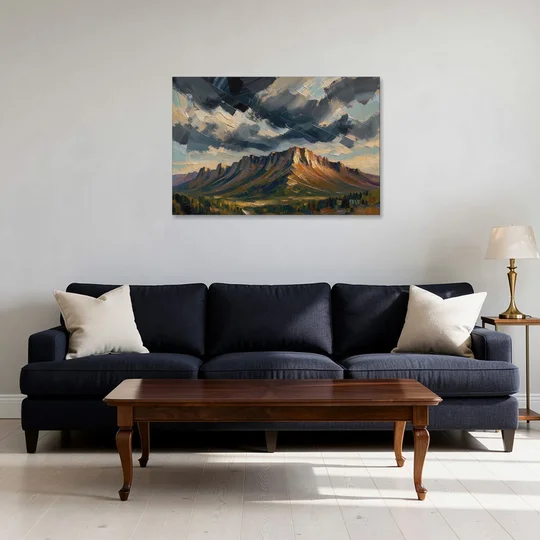 Moody Landscape Painting of the Storm Ridge - Canvas Wall Art - Sofa - 36x24