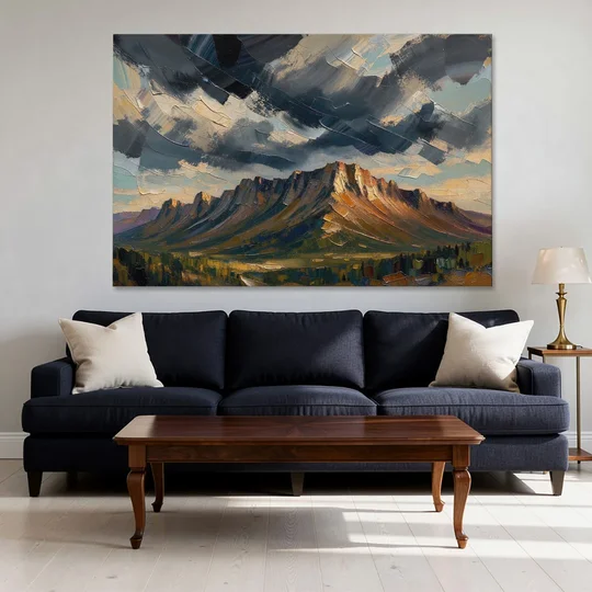 Moody Landscape Painting of the Storm Ridge - Canvas Wall Art - Sofa - 60x40