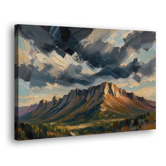 Moody Landscape Painting of the Storm Ridge - Canvas Wall Art - Side