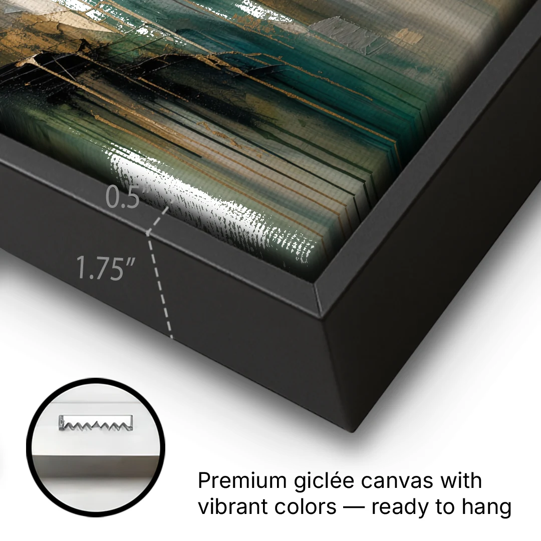 Moody Misty Green Ravine for the Bedroom - Black Framed Canvas Wall Art - Gallery Wrap Corner