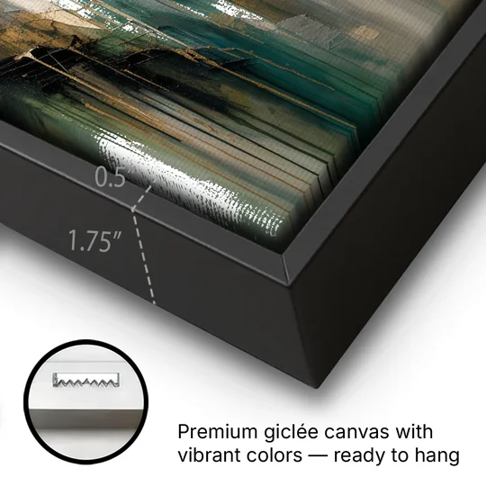 Moody Misty Green Ravine for the Bedroom - Black Framed Canvas Wall Art - Gallery Wrap Corner