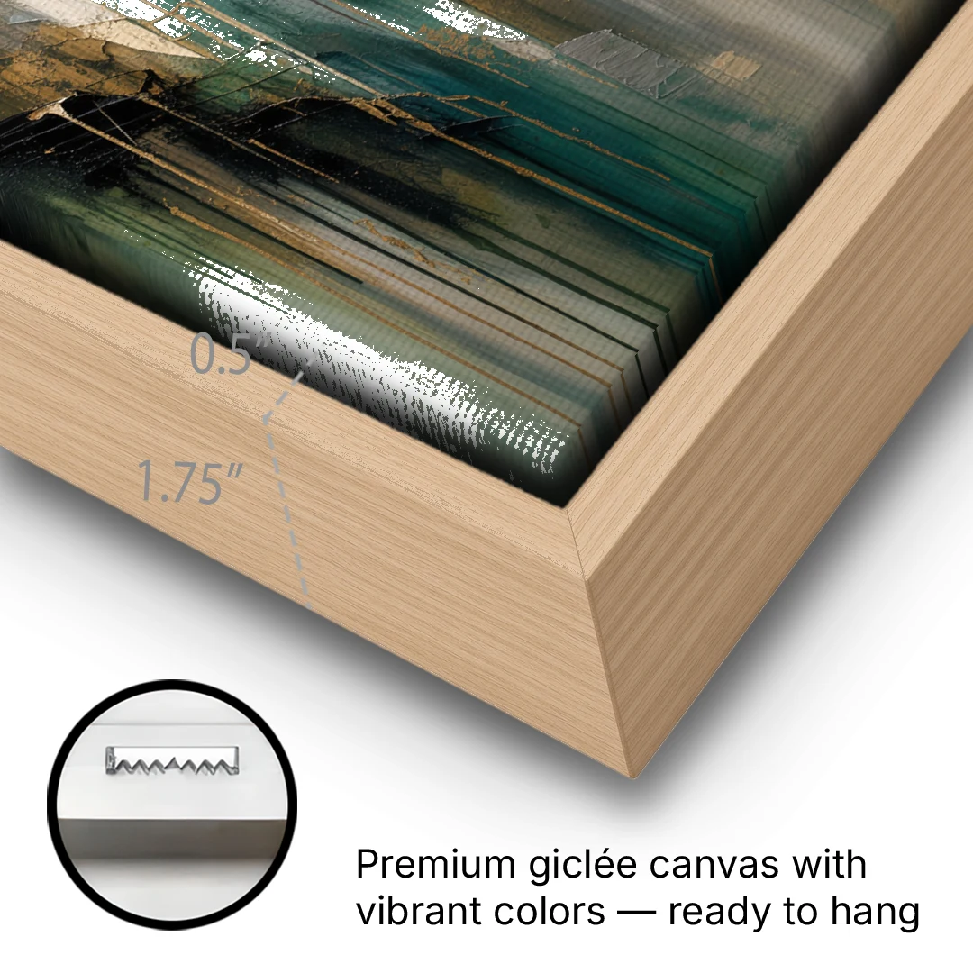 Moody Misty Green Ravine for the Bedroom - Oak Framed Canvas Wall Art - Gallery Wrap Corner
