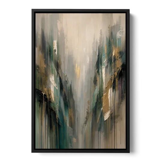 Moody Misty Green Ravine for the Bedroom - Black Framed Canvas Wall Art - Front