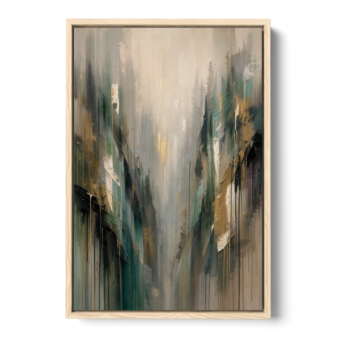 Moody Misty Green Ravine for the Bedroom - Oak Framed Canvas Wall Art - Front