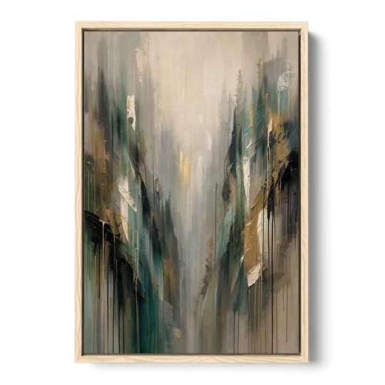 Moody Misty Green Ravine for the Bedroom - Oak Framed Canvas Wall Art - Front