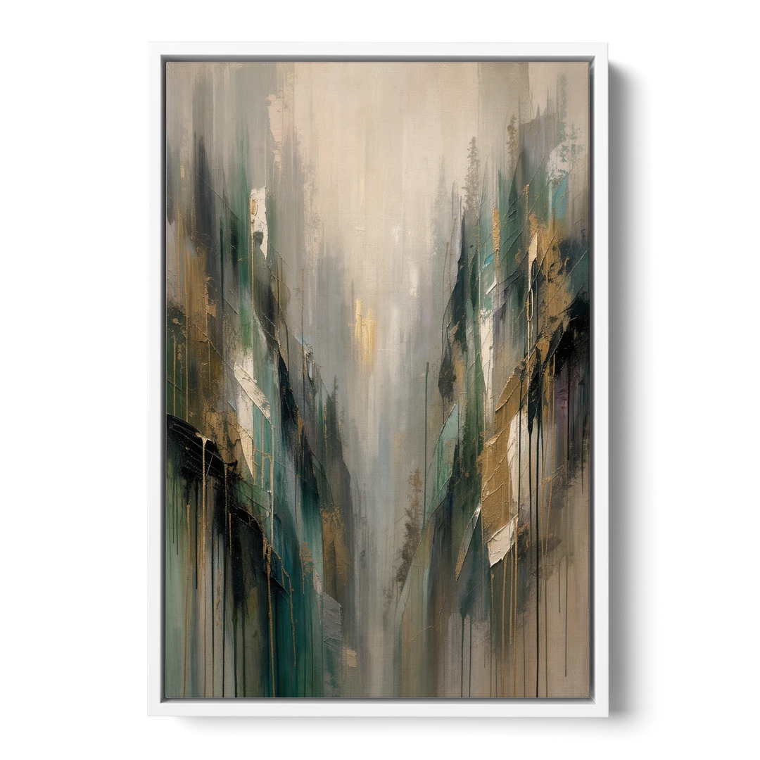 Moody Misty Green Ravine for the Bedroom - White Framed Canvas Wall Art - Front