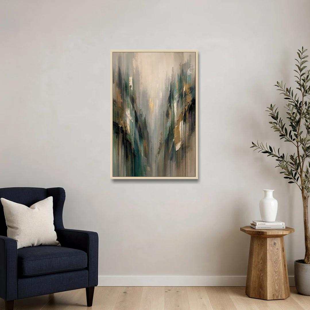 Moody Misty Green Ravine for the Bedroom - Oak Framed Canvas Wall Art - Sofa - 24x36