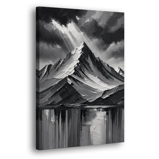 Moody Mountain Painting Under Breaking Light - Canvas Wall Art - Side