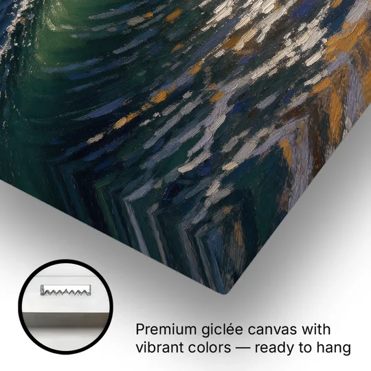 Moody Ocean Painting Under the Midnight Moon - Canvas Wall Art - Gallery Wrap Corner