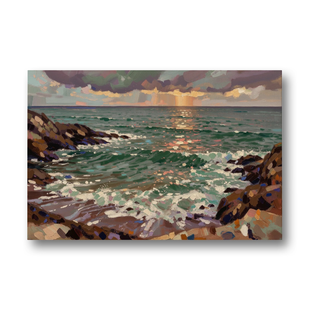 Moody Paintings of an Emerald Cove at Dusk - Canvas Wall Art - Front