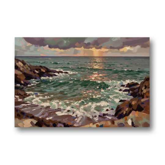 Moody Paintings of an Emerald Cove at Dusk - Canvas Wall Art - Front