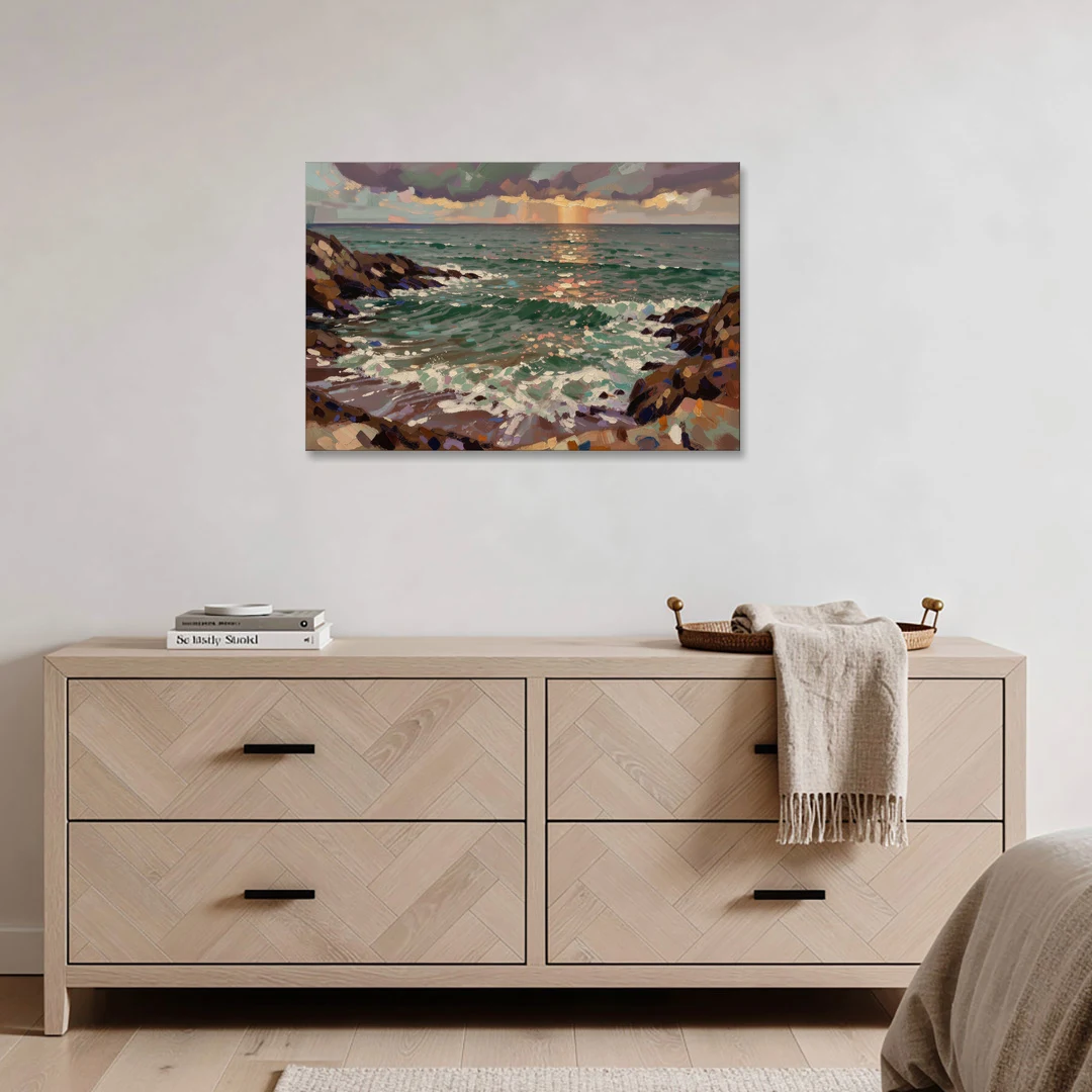 Moody Paintings of an Emerald Cove at Dusk - Canvas Wall Art - Coffee Table - 36x24