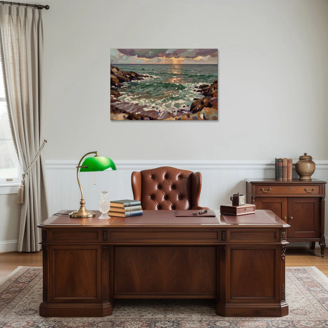 Moody Paintings of an Emerald Cove at Dusk - Canvas Wall Art - Office - 36x24