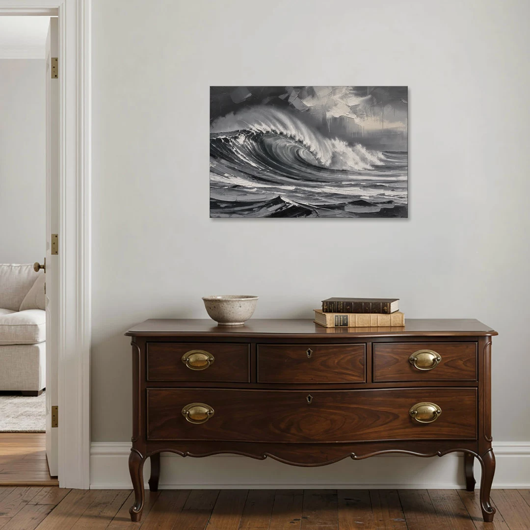 Moody Wall Art of a Breaking Storm Wave - Canvas Wall Art - Coffee Table - 36x24