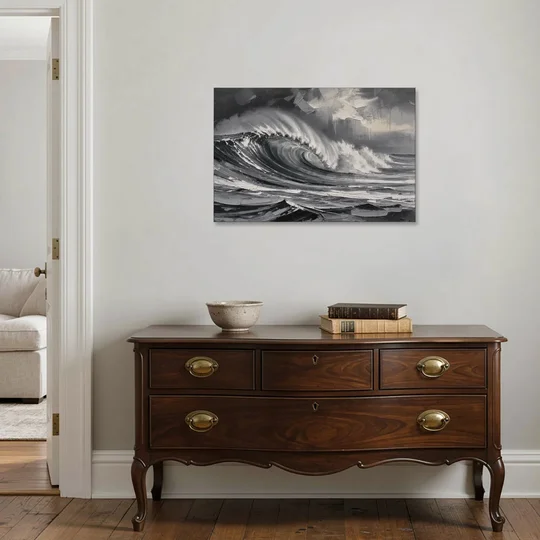Moody Wall Art of a Breaking Storm Wave - Canvas Wall Art - Coffee Table - 36x24