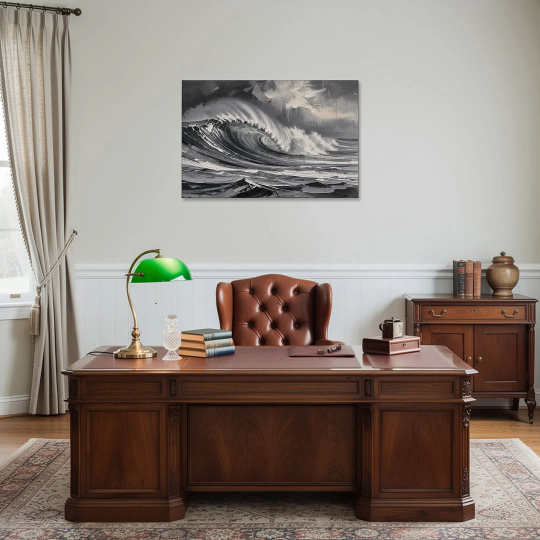 Moody Wall Art of a Breaking Storm Wave - Canvas Wall Art - Office - 36x24