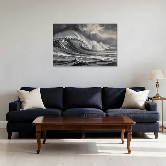Moody Wall Art of a Breaking Storm Wave - Canvas Wall Art - Sofa - 36x24