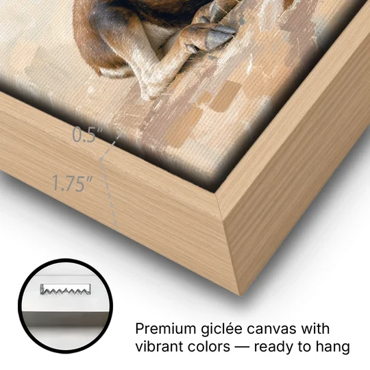 Moose Calf at Rest for the Modern Nursery - Oak Framed Canvas Wall Art - Gallery Wrap Corner